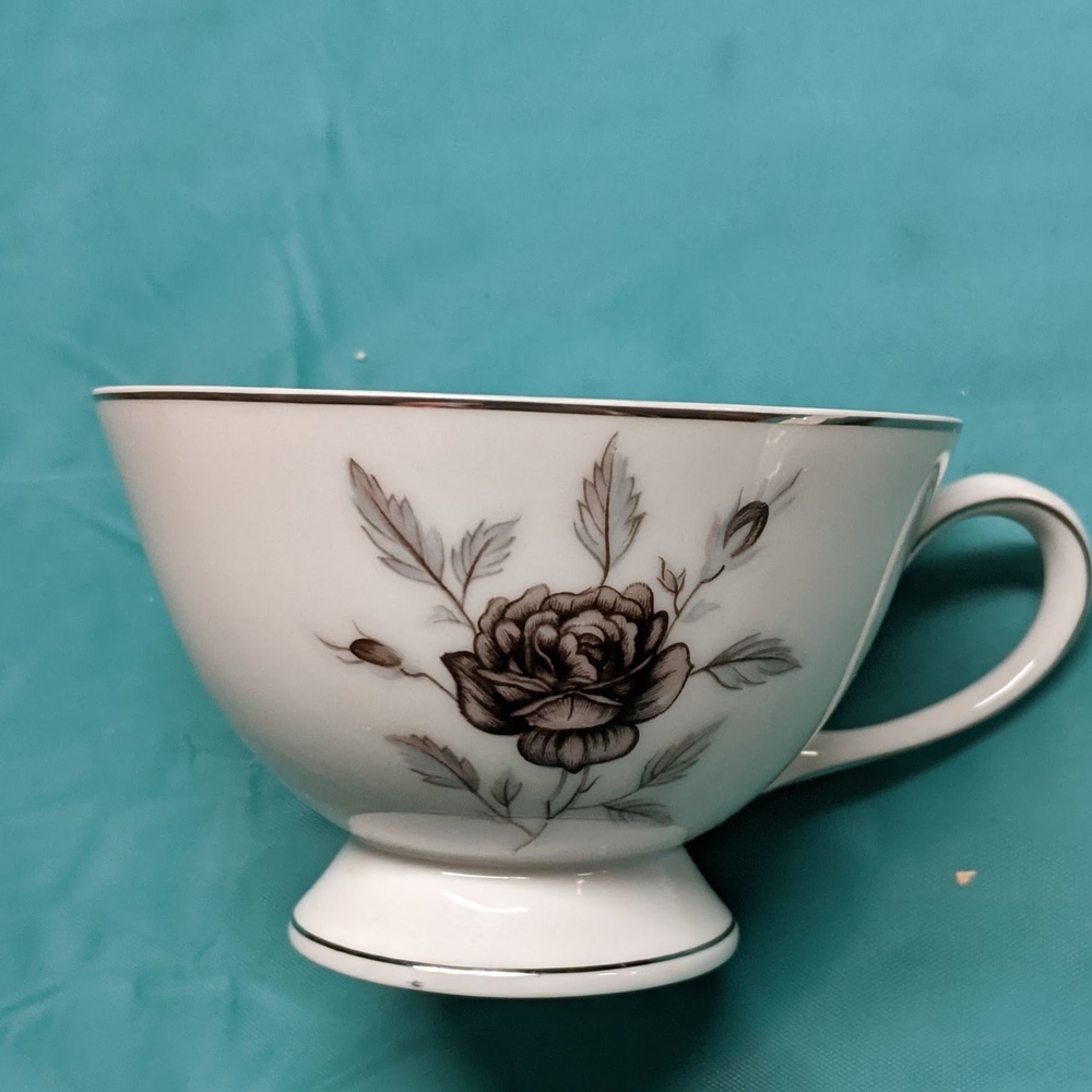 Floral Teacup with Black Rose Design